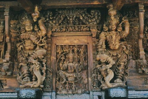 Woodcarving work of Kerala temple.