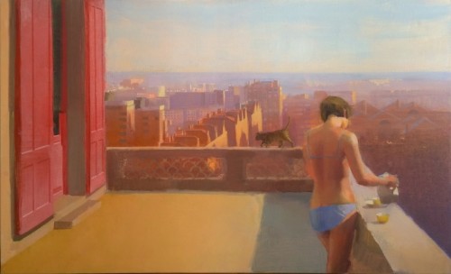Terrace   -   Alejandra Caballero Spanish,  b. 1974-Oil on canvas, 89 cm x 146 cm