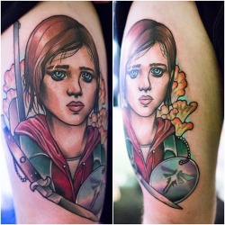 fuckyeahtattoos:  Hey this is a tattoo of Ellie from “The Last Of Us” (video game)This is my tattoo (Bryan Hempstead)and the artist is Simeon Nelson From Bismarck North DakotaMy Tumblr: http://bryanhempstead.tumblr.com/My Instagram: @bryanhempsteadMy