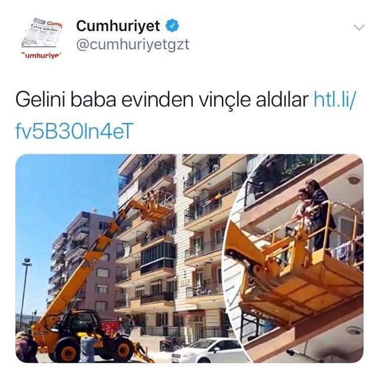 Gelini baba evinden vinçle...