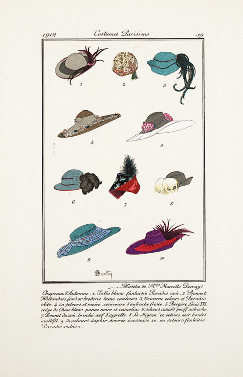 Costumes parisiens, Editorial about Hats, Journal des dames et des modes, 1914. Paris. Via Smithsoni