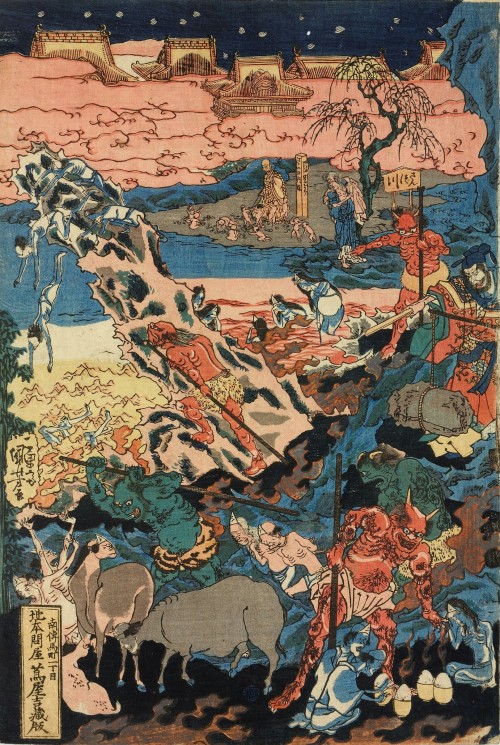 The King of Hell Lording Over His Domain by Utagawa Kuniyoshi (Edo Period)