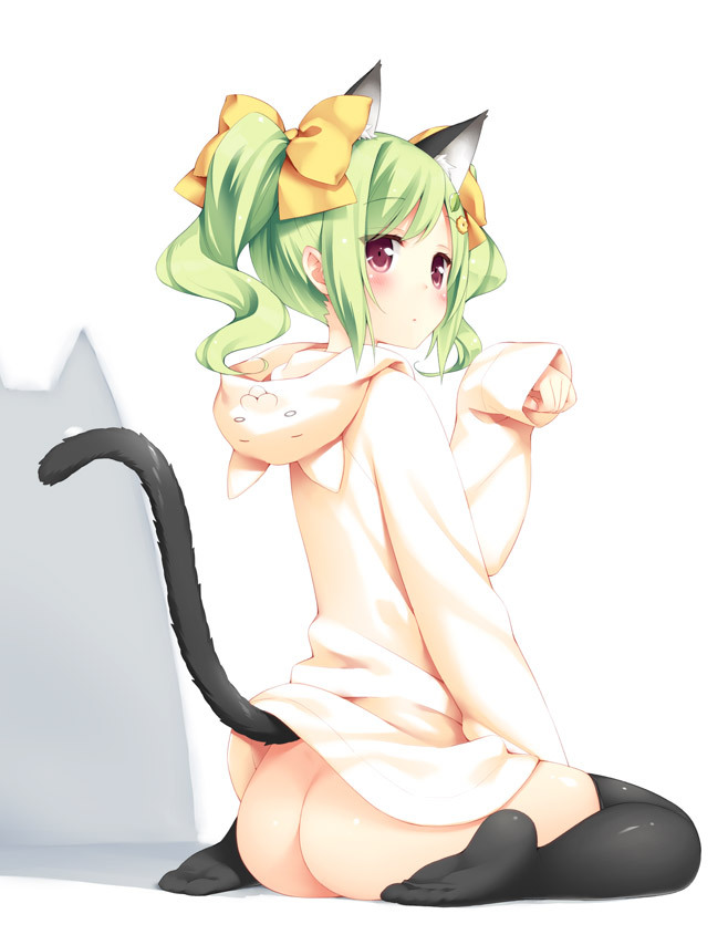 getyournekoshere:  Cute green haired nekos Source