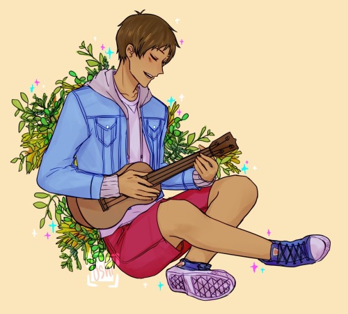 oshietee: cute boy Lance playing ukulele