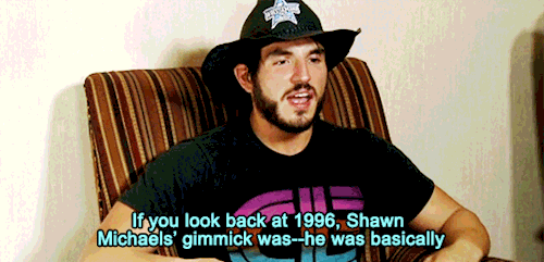 mithen-gifs-wrestling: Kevin Steen/Owens and Johnny Gargano reminisce about their love for Shawn Michaels and how it led their pre-teen selves to some dubious Halloween costume choices.