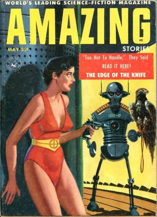 One of them roberts or whatever you call it on the cover of Amazing Stories (May 1957). Art by Ed Va