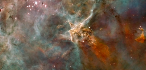 nubbsgalore:hubble’s panorama of the carina nebula, some 7500 light years away from earth, and about fifty light years i