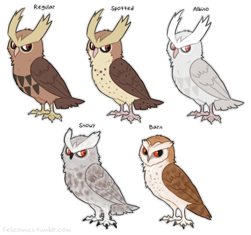 felicomics:Decided to jump on the Pokémon variation bandwagon and drew a bunch of hootersI love these! <3 <3 <3