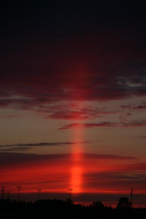 Here is a photo of a stunning Sun Pillar captured near Hearst, Ontario on the 10th of June 2011.Sun 