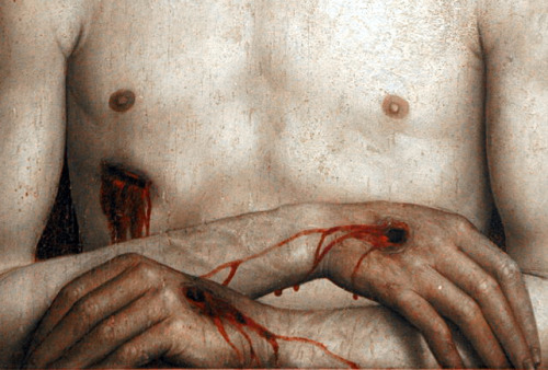 speciesbarocus:Simon Marmion - Man of Sorrows (c. 1460). Detail.