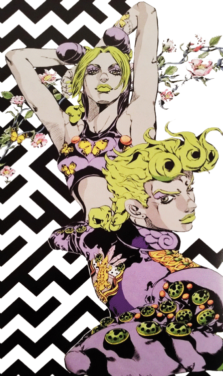 weeklymanga:Jolyne and Giorno (Transparent) drawn by Araki.