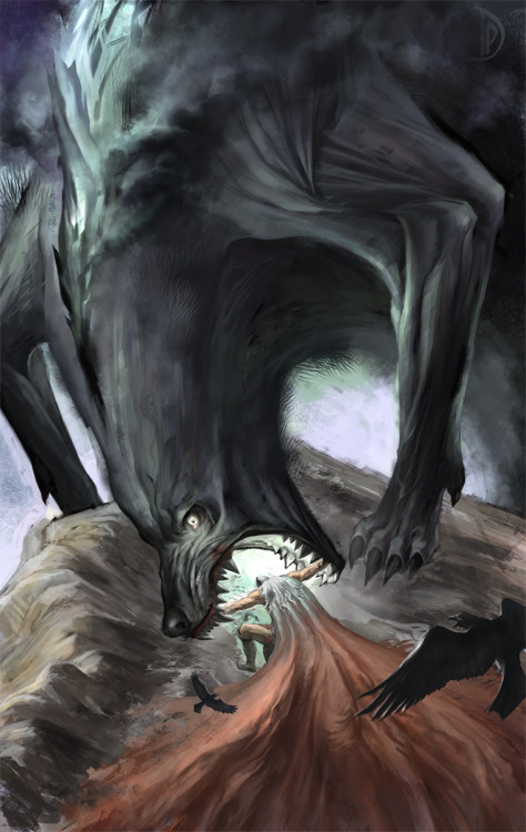 risen-from-ragnarok:  Odin & Fenrir at Ragnarok By LunaticLucien on Deviantart