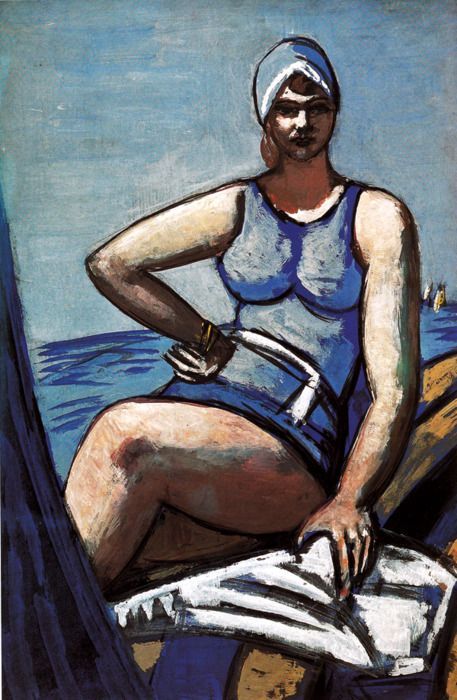 Quappi in Blau mit Boot, 1926, by Max Beckmann