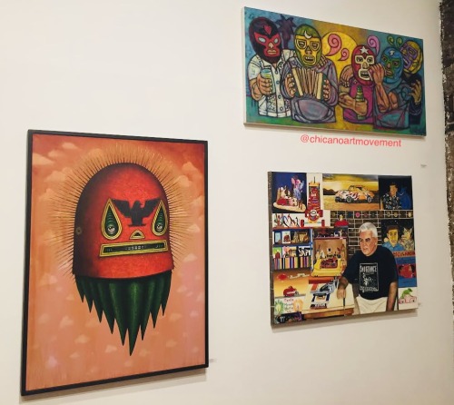 (View of artworks by Jaime Zacarias, Manuel “Manny” LeGaspe, and Richard Haro from “d’Aztlán: A Sens