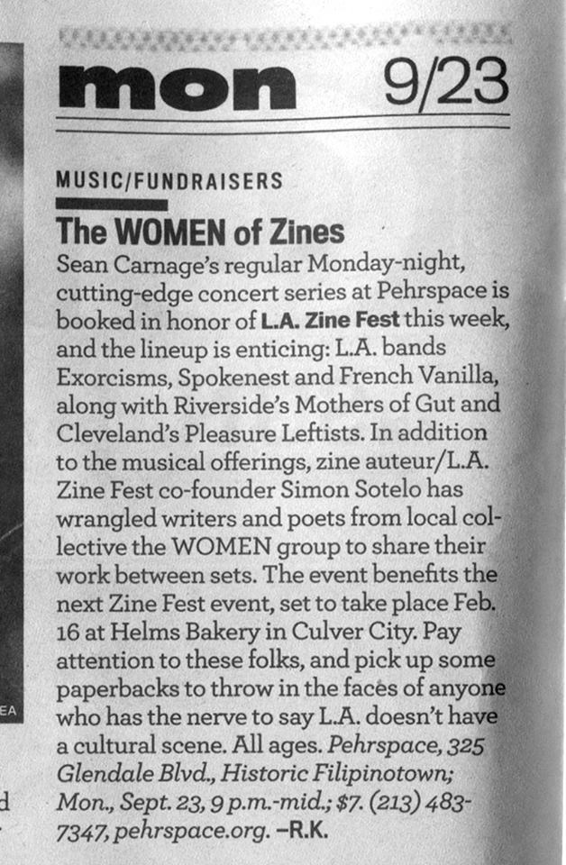 LA Weekly did a nice little write-up on our fundraiser show. See ya tonight at Pehrspace!