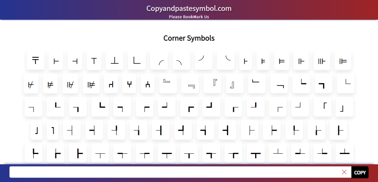 Get Corner Symbol Copy And Paste