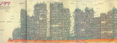 Drawing of a cross-section of Kowloon Walled City before its destruction in 1993.