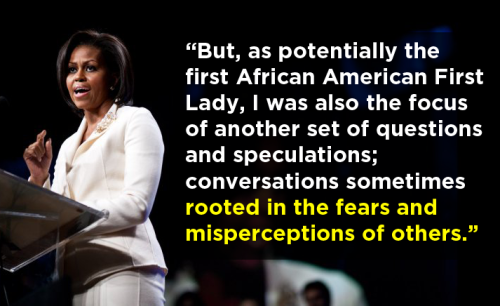 wilwheaton:mediamattersforamerica:First Lady Michelle Obama talked about her experience with race an