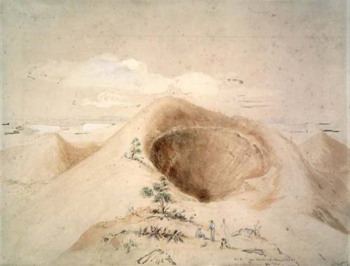 fuckyeahvolcanoes: “Charles Heaphy painted this watercolour of the volcanic cone and crater of