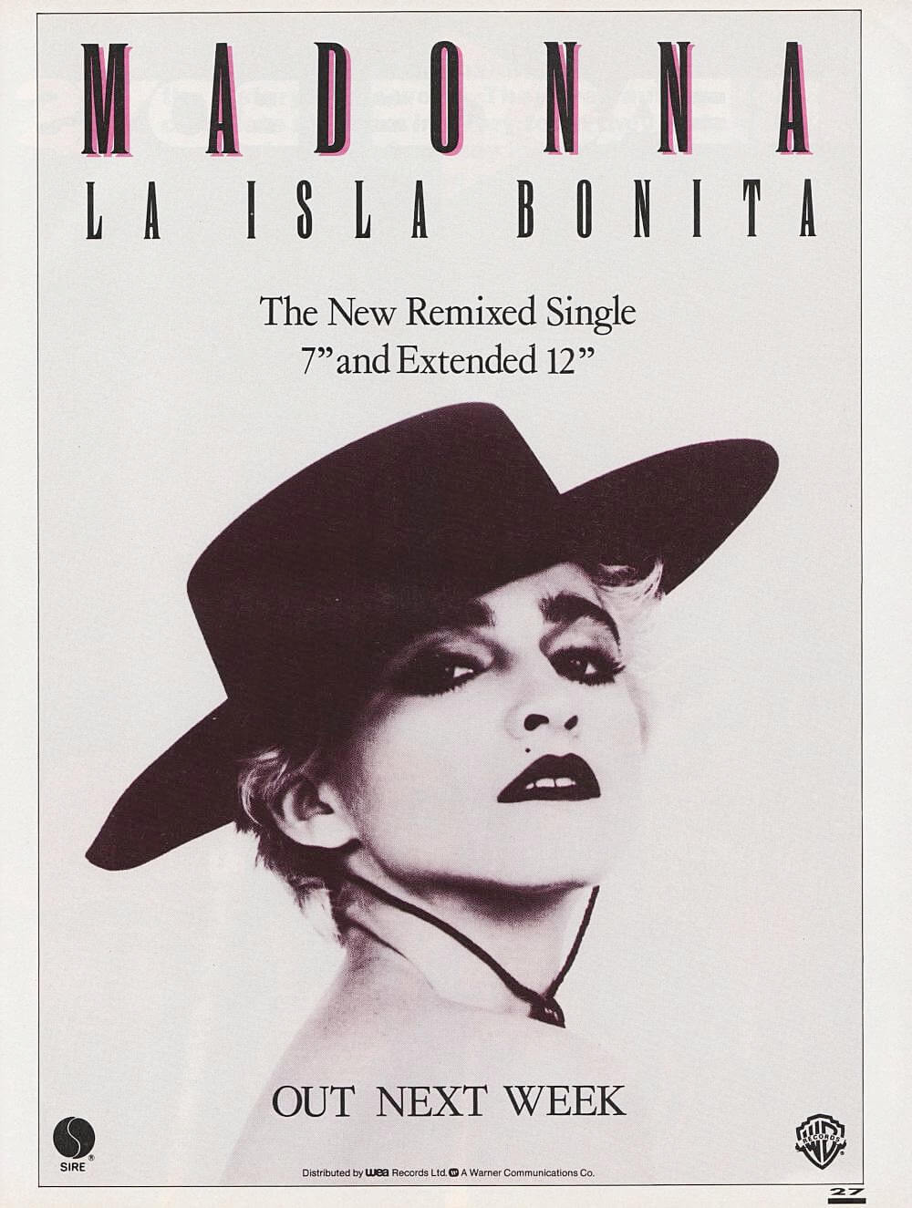 <p>Madonna “La Isla Bonita” poster advert from March 1987.</p>