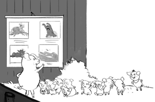 The next scene from the book. Mother Pig teaches the kids about the danger in the woods.