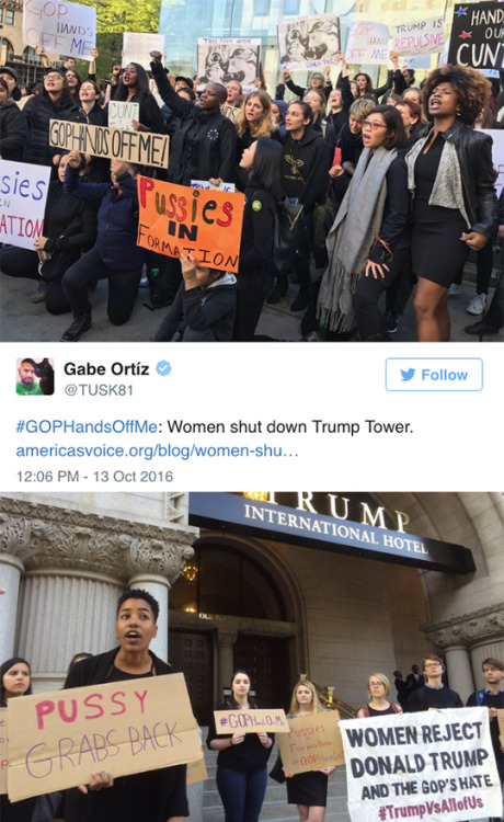 this-is-life-actually:  hell to the yes. women across the country are protesting outside Trump buildings with #GOPHandsOffMe and “Pussy Grabs Back.”  One woman’s “Trump is trash” sign is particularly good. follow @this-is-life-actually 