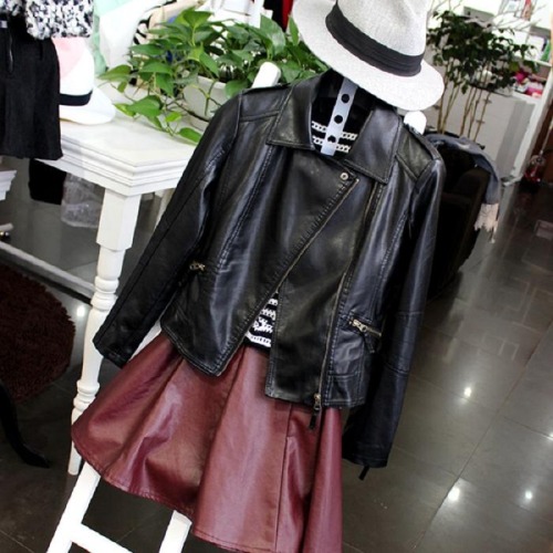 Women Black Slim Cool Lady PU Leather Jackets