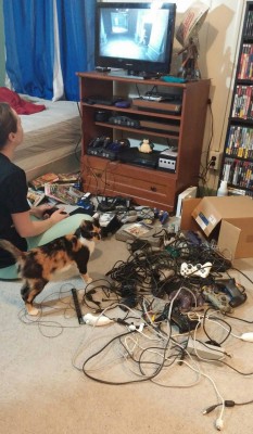 thegamerinallofus:  The worst part about buying systems is having to get out my box of cords or finding the ones i forget i put at and i swear this is what hell is like!  You need a proper gaming room so you don&rsquo;t have to go through this ever again,