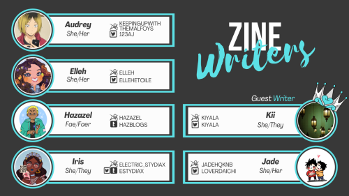 kyouhabafanzine: Meet our wonderful lineup of contributors, we’re so proud to have them!Writer
