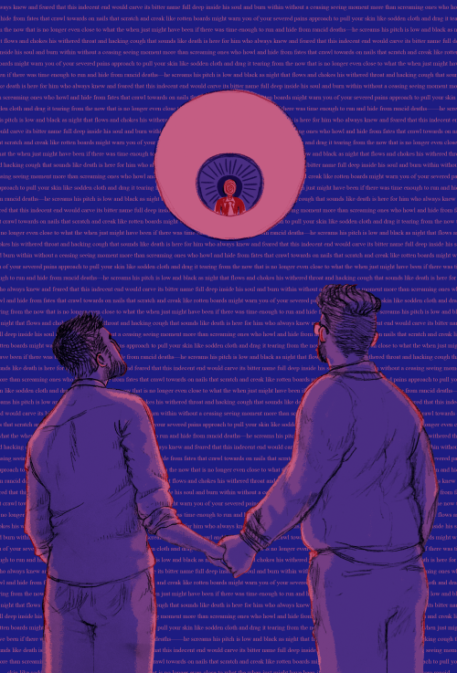 “he’s the pupil of the eye.” “meaning?” “he won.” [ID: digital art of two men holding hands while lo