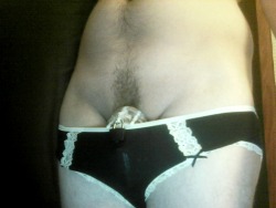 what-is-chastity:   Shaved, caged, and pantied.
