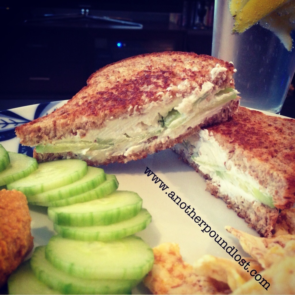 Cucumber Goat Cheese Grilled Cheese!
Guys. YUM! I saw this recipe on Pinterest this week and knew I had to make it ASAP. And I’m sure glad I did!
Ingredients:
• Two slices sprouted wheat bread
• Two ounces goat cheese
• Sliced cucumber
• Coconut oil...