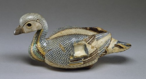 ancientpeoples:Vase in the Shape of a DuckGreco-Roman Egypt3rd-2nd Century BCEgyptian faience is a c