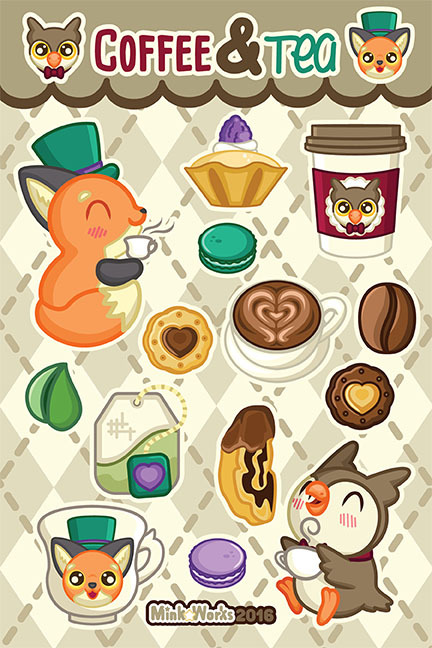 cloverpuffart:Ended up making a sticker sheet of yesterday’s pattern elements :-)
