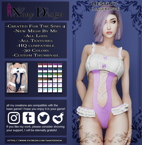  Destiny (Lingerie Set)Base Game Compatible*For Females T / A / YA*Outfit Type:01-Strapless (Brassie