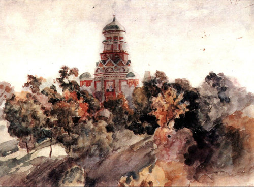 Church in the village Dyakovo, 1913, Vasily SurikovMedium: watercolor,paper