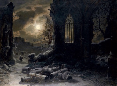 mad-moiselle-bulle:Felix Kreutzer ( 1835-1876 ), Ruins of a Gothic chapel at full moon night.