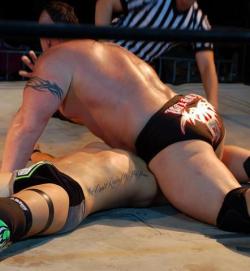 turnbucklesmash:  This jobber is apparently enjoying getting slammed around and pinned by the huge thick heel.  