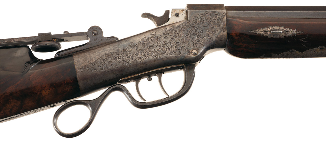 peashooter85:  Engraved and silver mounted Ballard single shot target rifle crafted