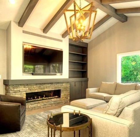 Family Room - OpenA Large Transitional Open Concept Family Room With A Light Wood Floor And Gray Walls,