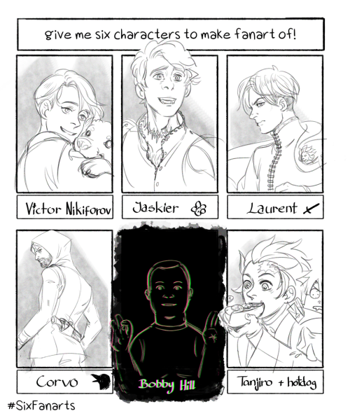 zerachin: did the #sixfanarts challenge! Victor from YOI, Jaskier from Witcher, Laurent from Captive