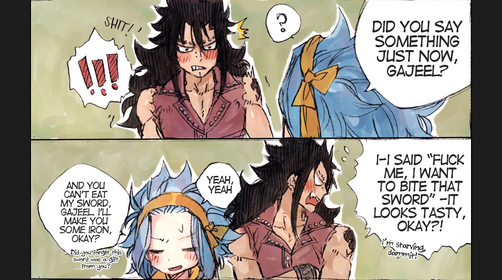 rboz:  Busted, Gajeel.I had to draw something inspired on what Mashima drew, the
