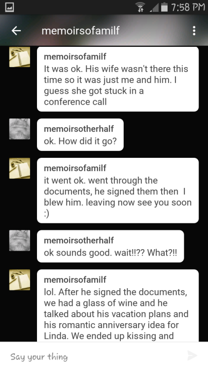 Porn photo memoirsotherhalf:  My conversation with @memoirsofamilf