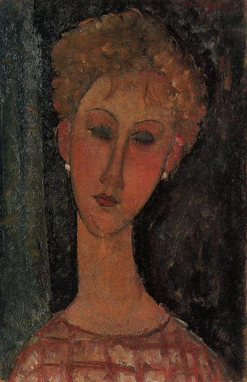 Amedeo Modigliani, A Blond Wearing Earrings. c. 1916, oil on canvas. Private collection.