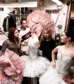 theroyalballetandi:  Marianela Nuñèz and Lauren Cuthbertson backstage at the Royal Opera House with their Aurora costumes