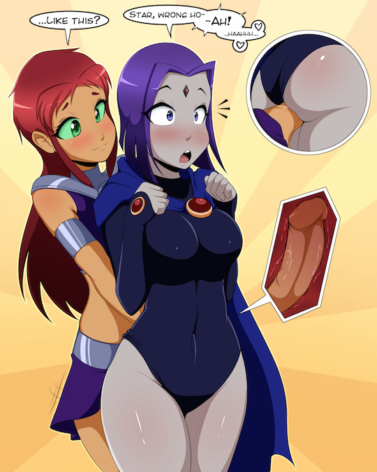 starcross-nsfw: Starfire surprises Raven with a little action from behind. It seems