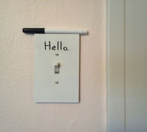 odditymall:  These dry erase board light switches are perfect for leaving a note, a reminder, or maybe an extravagant drawing. —->http://odditymall.com/dry-erase-board-light-switches