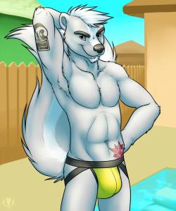 thegayfurryyiff:  Hot Wolfy Poolside Pose, in his JockStraps ;) Cutie to :3 