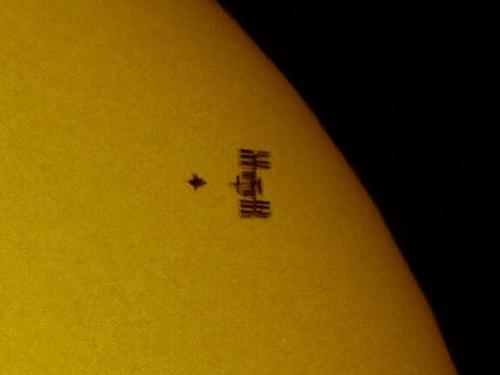 canadian-space-agency:  The Atlantis space shuttle & the International Space Station transit the Sun on May 2010. Photo Credit: Thierry Legault/Space.com