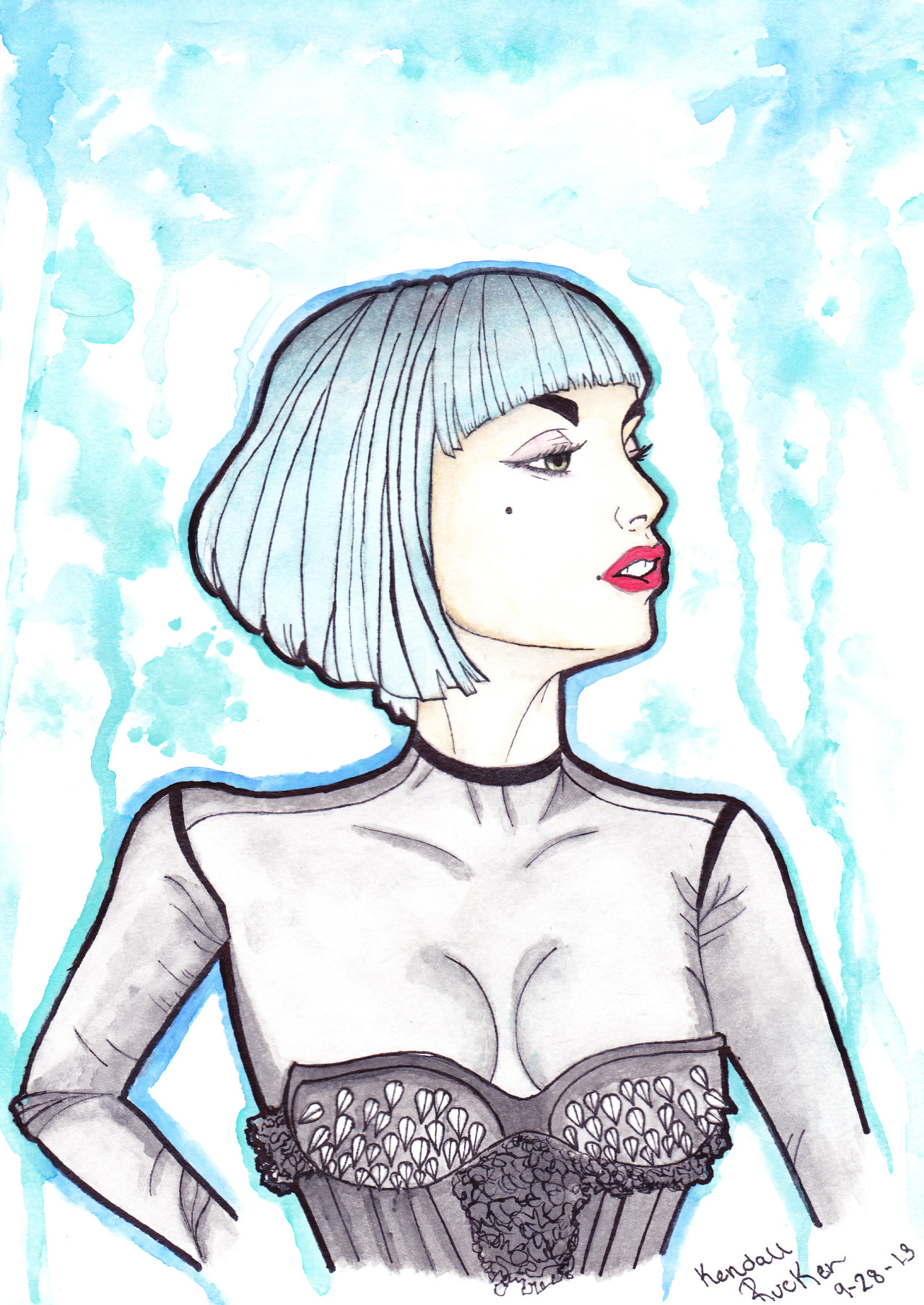 ohhelltothenaw90:  Lady Gaga Watercolor I hate that my scanner washed out the colors